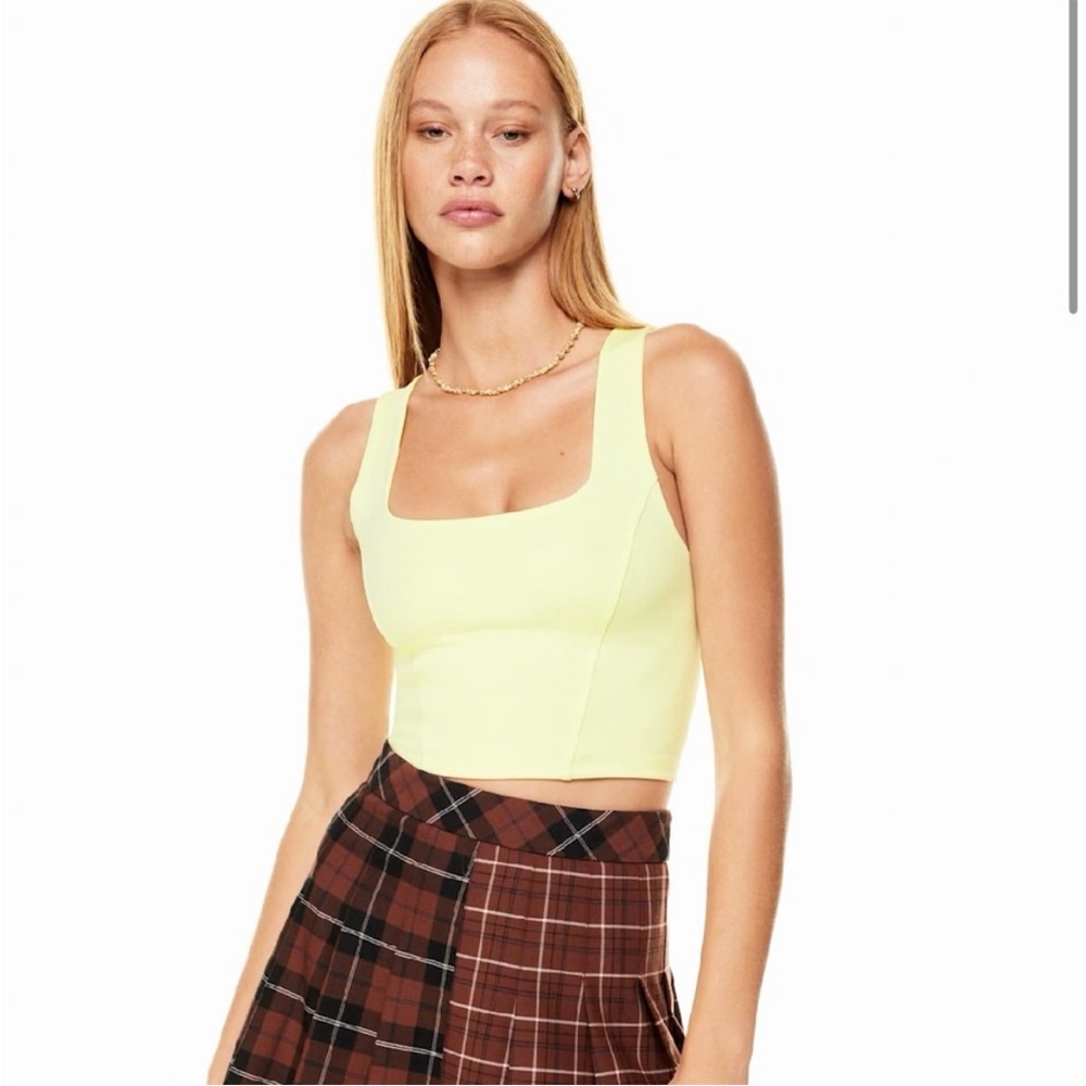 🌟 NEW Sunday Best Lemon Yellow Jagger Corset Crop Top XL Stretch Fitted Tank